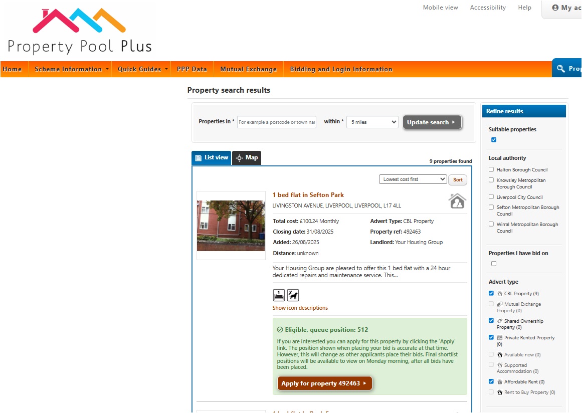 Screen shot of the PPP website showing where to apply for eligible properties. 