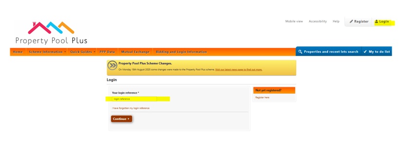 Screen shot of the PPP website login page.